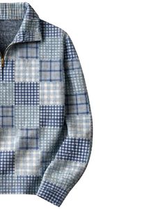 Pull en maille à col montant pour homme, personnalisé par le fabricant, bleu à carreaux, tissu texturé, chaud, décontracté, pour l'hiver, OEM personnalisé - Product Image 3