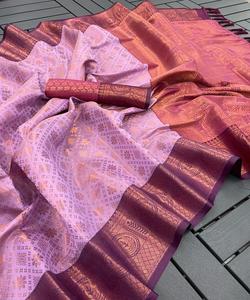 Kanchipuram, nuevo diseñador, los saris de seda suave más hermosos con una pieza de blusa sin costuras para saris de seda femeninos indios alfanumero - Product Image 5