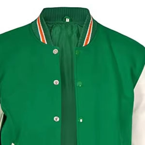Mint Blue Thin Varsity Jacket White Sleeves <b>Men</b> Unisex Baseball Style Zipper Casual Outerwear Rib Trim Front Custom Waterproof - Product Image 2