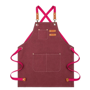 Delantal de Lona Resistente sin Mangas con Cintura Ajustable, Estilo Clásico Rojo con Tirantes Rosas y Bolsillos, Lavable y Reutilizable - Product Image 1