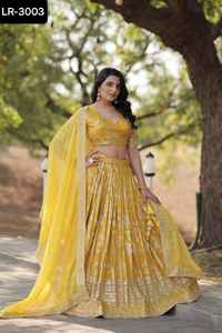 Vêtements de mariage traditionnels pour femmes, jacquard de viscose brodée, paillettes, travail Lehenga Choli Silk Dupatta - Product Image 2