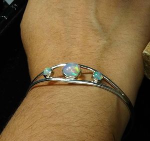 925 argent Sterling naturel excellente qualité opale éthiopienne pierre précieuse concepteur fait à la main bracelet réglable pour les femmes personnalisé - Product Image 3