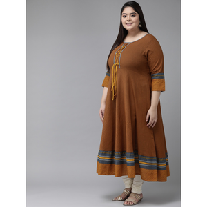 ชุดคุर्ติผ้าฝ้ายสีน้ำตาลแบบอนาร์กาลีสำหรับผู้หญิงไซส์ใหญ่ XXL-5XL - Product Image 1