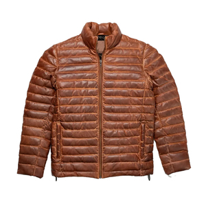 Chaqueta de Cuero Personalizada para Hombre, Estilo Urbano, Larga, Acolchada, Marrón, Piel de Oveja Genuina, Abrigo Informal Delgado y Cálido para Invierno con Cuello Alto - Product Image 5