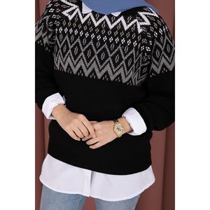 Cardigan Noir Ample en Maille pour Femme, Respirant, Motif Ethnique, Manteau d'Hiver Style Décontracté, Design Tissé, Logo Avant, Idéal pour l'Automne - Product Image 4