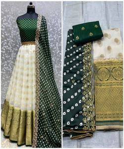 Diseñador Kanjivaram seda Impresión digital trabajo lehenga choli con banarasi dupatta ropa de boda precio al por mayor Ropa Étnica - Product Image 5