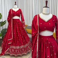 Lehenga Choli de Seda Pura con Diseño Elegante en Color Rojo, Completamente Cosido, Colección Popular para Bodas y Fiestas, Precio al por Mayor SHREE