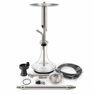 Set de Hookah de Acero Inoxidable de 58 cm, Base de Vidrio Plateada, Estilo Ruso, Pipa de Agua Shisha, Kit Completo con Manguera para Bar o Salón - Product Image 1