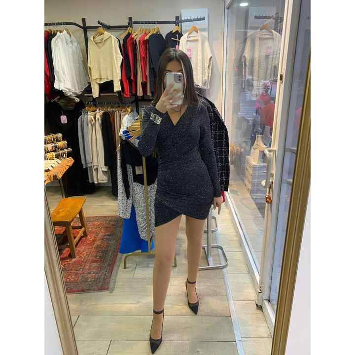 Black Double Breasted Neck Draped Lurex Dress