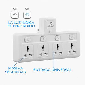 Multipresa con luce notturna e interruttori individuali, adattatore da parete a 4 vie - Product Image 2