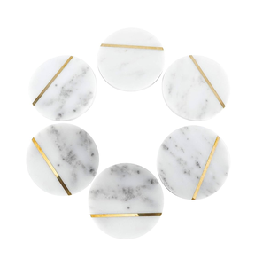100% Dessous de verre en marbre avec dessus en laiton doré Cadeau de fête des mères 4 largeurs de dessous de verre rond en marbre blanc pour boissons Dessous de verre - Product Image 3