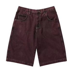 Jorts baggy en denim ciré pour homme, délavé clair et foncé, streetwear élégant et décontracté avec short en denim hip hop vintage - Product Image 4
