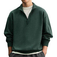Sweat-shirt décontracté pour homme en molleton 100 % coton brodé, col rond, coupe ample, avec fermeture éclair quart de tour, idéal pour l'hiver