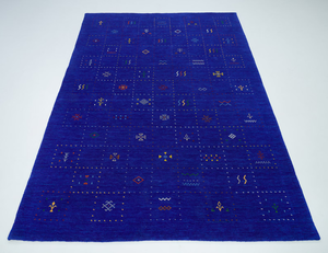 Alfombra Azul Gabbeh Tejida a Mano, Alfombra de Lana, Decoración Tribal Rústica, Alfombra Grande para Piso, Estilo Hogareño Acogedor 5076 - Product Image 1