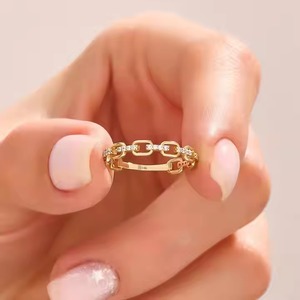 14k Solid <b>Gold</b> Chain <b>Ring</b> with <b>Dainty</b> Stacking Pave Lab Diamond Minimalist Women's Classic Style <b>Ring</b> for Party - Product Image 1