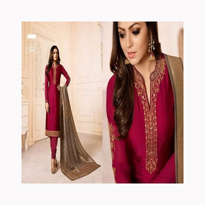 Dernier créateur vêtements de mariage pakistanais Georgette Salwar Kameez costume avec broderie séquentielle travail Collection de robes indiennes - Product Image 4