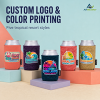 Manchon isotherme pliable en néoprène de 12 oz pour canettes, avec logo personnalisé, motif hôtel de villégiature tropicale, pour bière et soda