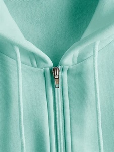 Sweat-shirt à capuche zippé unisexe en coton vintage personnalisé, vert menthe, coupe oversize, en polaire, décontracté, pour l'automne, couleur unie - Product Image 4