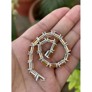 Pulsera de tenis de plata 925 con citrino de corte esmeralda, accesorio de moda - Product Image 4