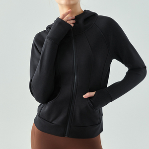 Veste de sport coupe ajustée de haute qualité pour femmes fermeture éclair coupe-vent sport Fitness à capuche manches longues respirant poche supérieure grande taille - Product Image 6