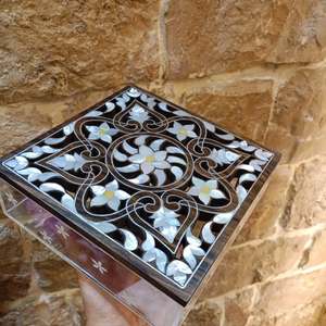 Custom Lacquered Wood <b>Food</b> Storage <b>Jar</b> with Arabic Crescent and Star Inlay Lid in Real Mother of Pearl - Product Image 1