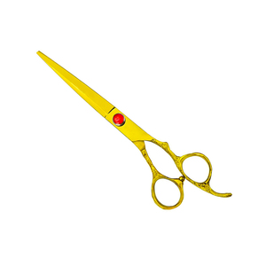 Vente en gros de ciseaux de coiffeur en or, lame tranchante, ciseaux de coupe de cheveux en acier inoxydable avec vis fantaisie et étui en cuir - Product Image 1