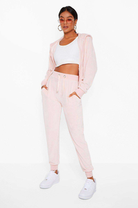 Survêtement en velours grande taille pour femmes élégantes, sweat à capuche à manches courtes avec pantalon de jogging coupe ajustée, parfait pour le fitness en plein air - Product Image 6