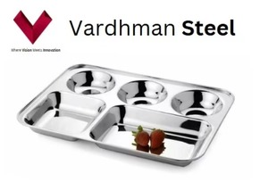 Énorme demande vente plateau en acier inoxydable 5 compartiments avec bords ronds Rectangle acier Thali déjeuner et assiette à dîner - Product Image 5