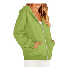 Sudadera con capucha informal de manga larga estampada para invierno y primavera, cremallera holgada, ropa de calle de Color sólido, diseño con bolsillos delanteros, algodón 100% para mujer - Product Image 1