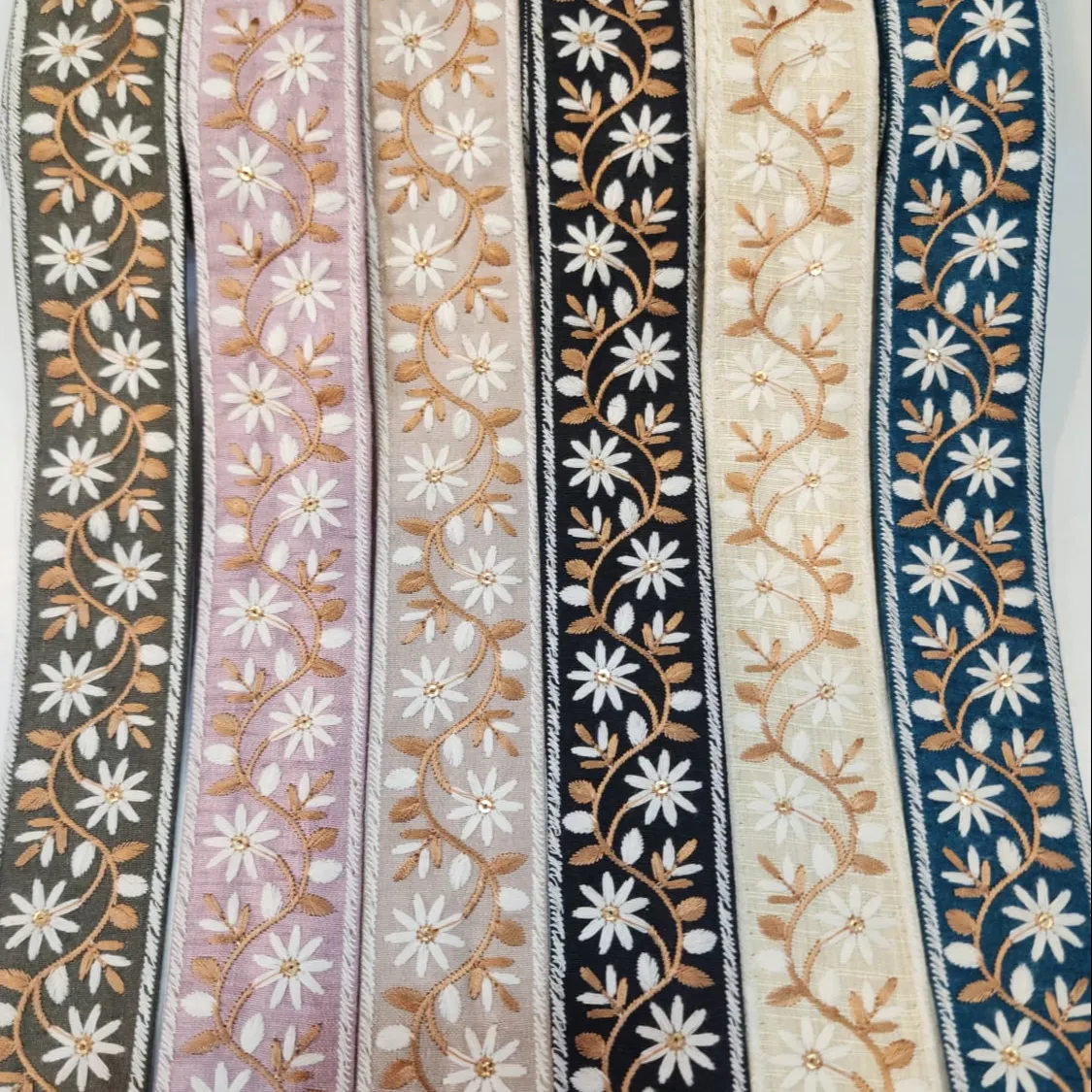 Aksesori pakaian dekorasi seni kain, renda bordir renda warna-warni bunga organza