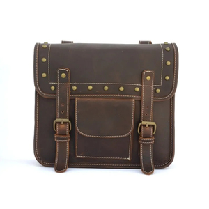 Alforjas personalizadas Unisex marrón cuero genuino Vintage moda bicicleta Conjunto 2 bolsas de sillín de motocicleta logotipo personalizado Duffle Sport - Product Image 1