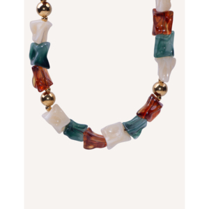 Collana CUCOCUCA fatta a mano 463250590 con pietre in resina multicolore e perline in acciaio inossidabile placcato oro, un audace statement di moda - Product Image 1