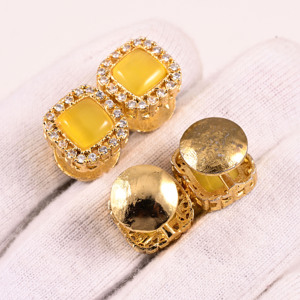 Botones Kurta de piedras preciosas amarillas con ropa de fiesta de lujo chapada en oro - Product Image 5