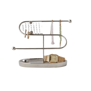 Soporte de joyería de Metal en forma de S con acabado plateado Organizador de sujeción multiusos para pendientes Collares Organización decorativa - Product Image 1