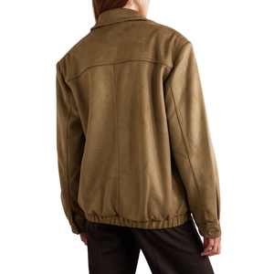 Chaquetas de mujer, chaqueta Bomber de ante marrón oscuro para mujer, chaqueta de manga larga con botones en la parte delantera, prendas de vestir exteriores cómodas informales, elegantes y personalizadas - Product Image 3