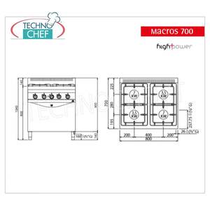 Cuisinière à gaz 4 brûleurs avec four à gaz GN 2/1, 28,8 kW - Product Image 2