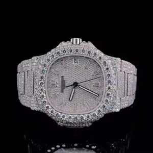 Último diseño Hip Hop Reloj mecánico Totalmente helado Vvs Moissanite Diamante Movimiento automático Relojes de esfera redondeada - Product Image 1
