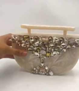 Resin Crystals & Mother of Pearl Work Elegant Bridal Clutch Bridesmaid Gift Party <b>Handbag</b> Stylish Purse for Wedding & Events - Product Image 2