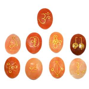 Alta calidad Karuna FORMA DE Avanturina roja piedra ovalada 9 piezas Karuna conjunto de piedras preciosas de cristal curativo natural Karuna Set al por mayor - Product Image 1