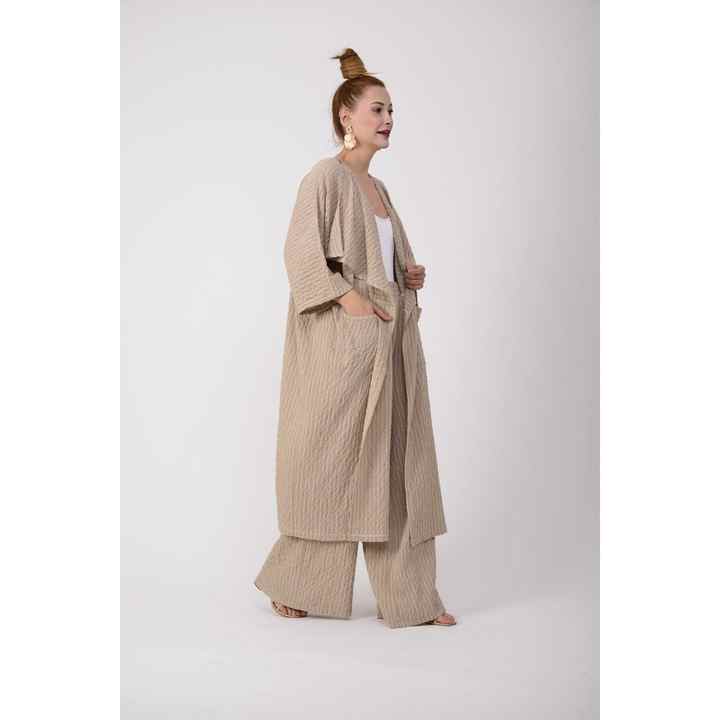 Seersucker Striped Long Jacket Set - BHMAN8000
