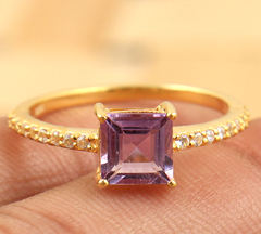 Nouvelle arrivée bague en argent sterling 925 plaqué or vintage améthyste naturelle et zircon cubique pour les mariages et les fêtes - Product Image 3