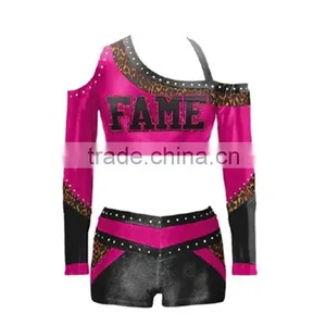 Uniformes de cheerleading personnalisés avec strass, manches longues, rose, service OEM - Product Image 1