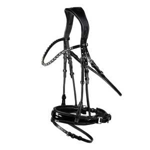 Brida ergonómica acolchada de cuero genuino para caballos | Flash Noseband incluido-Black-Cob | Royal English Bridle Para Caballo - Product Image 1