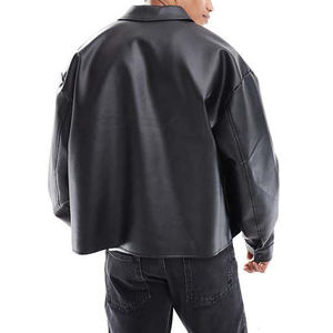 Nouvelle veste en cuir à fermeture éclair à col rabattu en PU pour hommes de marque personnalisée - Product Image 2
