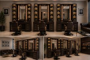 Estación de Estilismo de Barbería de Lujo en Color Marrón con Espejo LED, Estantes de Almacenamiento y Encimera, Muebles Profesionales Personalizados para Barbería - Product Image 4