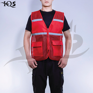 Chaleco de Seguridad Reflectante Rojo para Hombre, Ropa de Trabajo de Alta Visibilidad de Poliéster con Bolsillos - Product Image 1