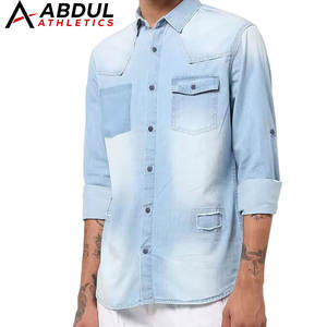 เสื้อเชิ้ตยีนส์ผู้ชายผ้าฝ้ายสั่งทำโลโก้ขายส่ง ระบายอากาศได้ดี เหมาะสำหรับกิจกรรมกลางแจ้ง - Product Image 1