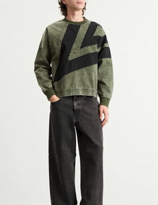 Mens Breathable Olive Green Acid Washed <b>Sweatshirt</b> Made From Pakistan OEM Services for Bulk Bold <b>Black</b> Contrast Panel <b>Sweatshirt</b> - Product Image 4