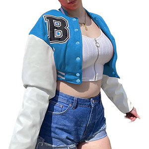 Chaqueta de lana Vintage de alta calidad para mujer, chaqueta deportiva universitaria bordada con estilo de bombardero universitario recortada personalizada, botones XL para otoño - Product Image 3
