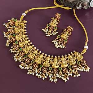 Efulgenz Indian Manufacturer Gold Plated Laxmi Choker Necklace <b>Dangle</b> <b>Earrings</b> Set Women's Bridal Jewelry <b>Pearl</b> Wedding - Product Image 2